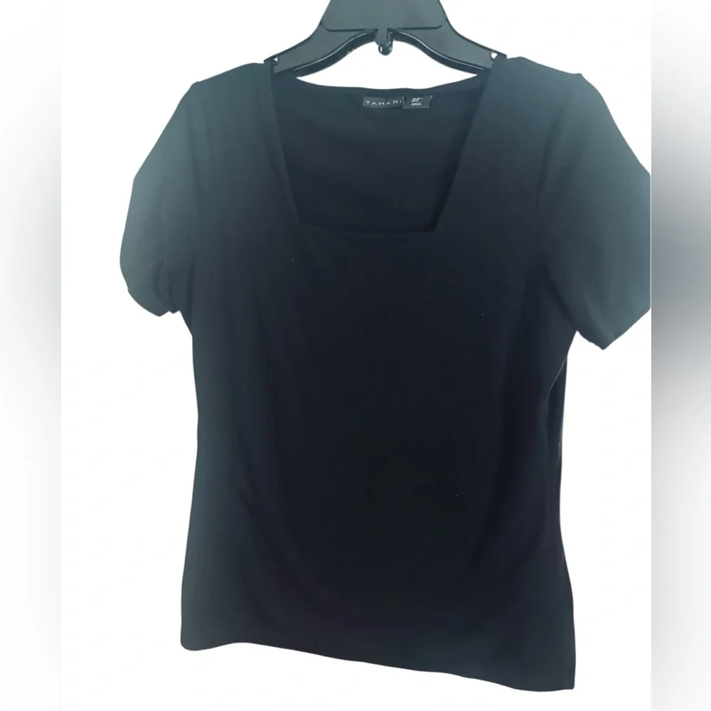 TAHARI Black Square Neck Short Sleeve Top ⭐️SALE 2/$40 - Picture 2 of 4